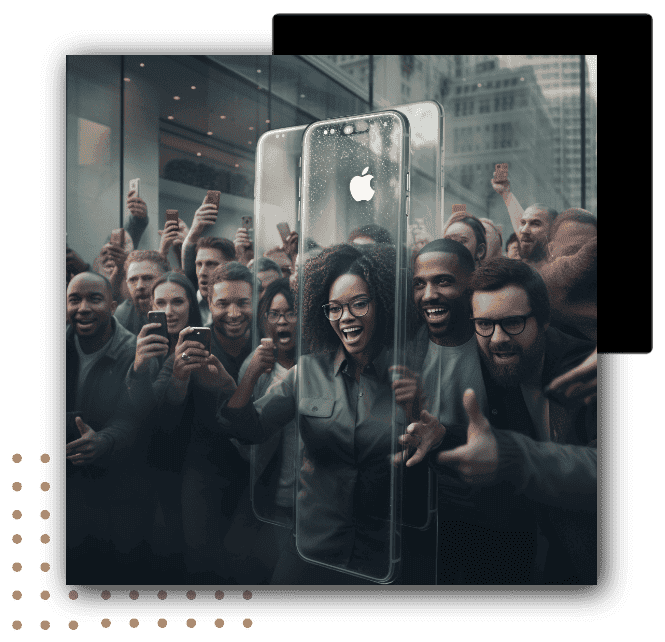 A crowd of loyal customers capturing a launch moment, symbolizing brand excitement coming to life
