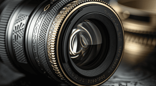 Close-up camera lens symbolizing Cindari’s brand photography service to capture visual identity
