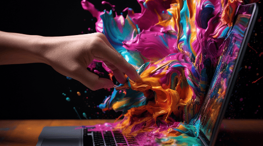 Digital artistry bursting from laptop, symbolizing the Digital Ignition Canvas service
