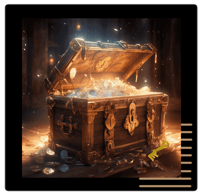 Open treasure chest overflowing with glowing gems, symbolizing the hidden potential and true value of igniting your brand strategy